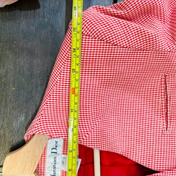 VTG Christian Dior Blazer Peplum Jacket Houndstooth Print Lined SZ 2 Made In USA - Picture 9 of 11